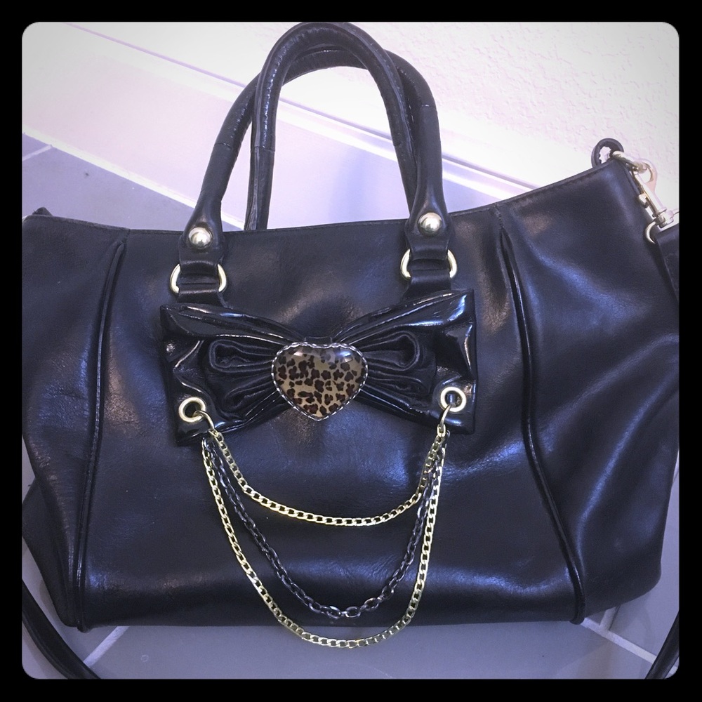 Betsey Johnson Black and Leopard Satchel